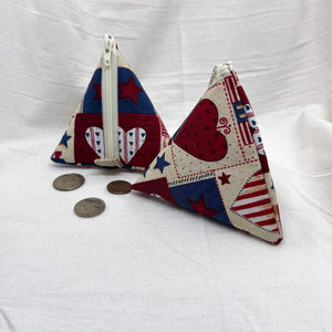 Patriotic Fabric Pyramid Off White Zipper Pouch - Triangle Pouch Americana