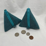 Green Fabric Pyramid Zipper Pouch - Triangle Pouch