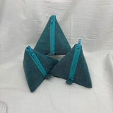 Green Fabric Pyramid Zipper Pouch - Triangle Pouch