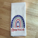 America Patriotic Rainbow 4th of July Waffle Kitchen Towels, Patriotic Decor for home