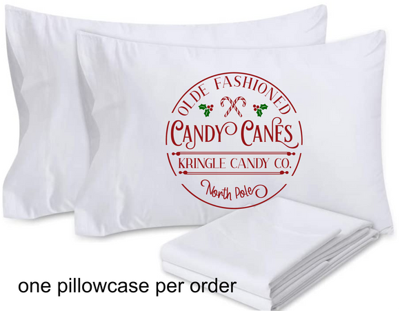 North Pole Old Fashioned Candy Cane, Kringle Candy Co. Pillowcase Cover Standard Size