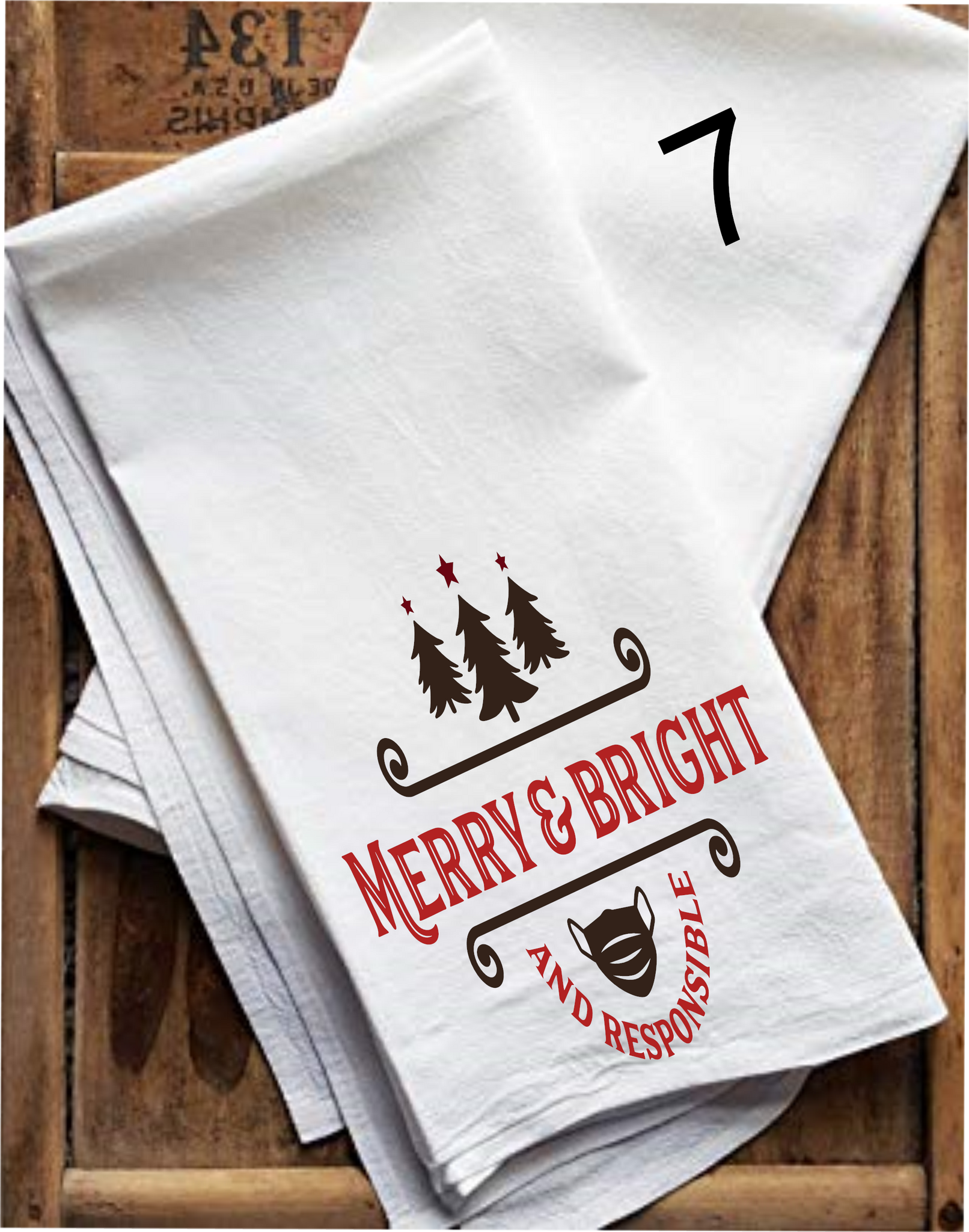 Merry Christmas Black Flour Sack Towel