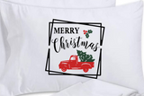 Merry Christmas Standard Size Pillowcase, Red Truck and Tree, One Pillowcase Cover