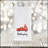 Christmas Gnomes SET - Red Truck Kitchen Waffle Towel - Days of the Week - Buy Individual or as Set - Tree Snowman Gnome