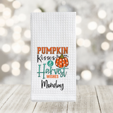 Fall Kitchen Waffle Towel SET - Days of the Week Buy as a Set or Individually - Pumpkin Spice Harvest Season Pumpkin Patch