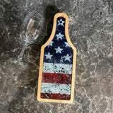 Patriotic Weather Flag 6 Piece Wine & Cheese Set Glass Cutting Board, American Flag, USA, Red White Blue Wine Bottle, New Home