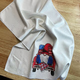 Patriotic Gnome Red Truck Waffle Kitchen Towels, Patriotic Decor for home, Birthday Gifts for her, hostess gift, dish towel