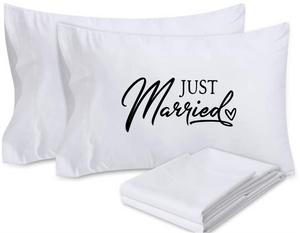 Just Married Husband and Wife Pillowcase Cover, Decorative Pillow Cover Bedroom Decor, Wedding Gift