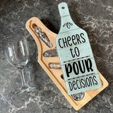 Cheers to Pour Decisions 6 Piece Wine & Cheese Set Glass Cutting Board