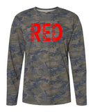 Remember Everyone Deployed RED Long Sleeve Vintage Camo T-Shirt, R.E.D. RED Friday Two Sided Flag