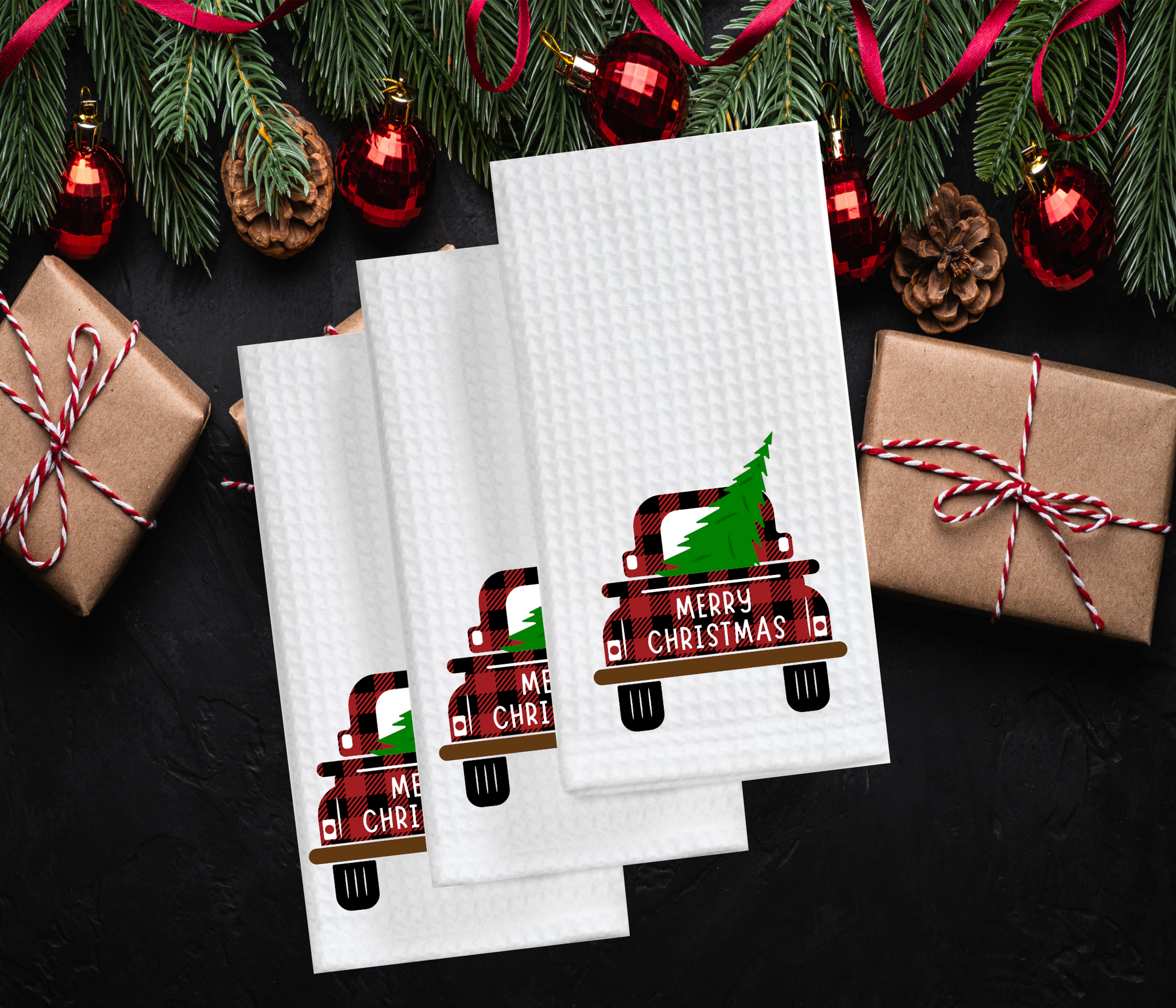 Christmas Waffle Weave Kitchen Towels Hand Towel Sets Buffalo Plaid Gn –  Anthem Graphix
