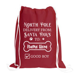 Personalized Santa Paws Gift Sack for Pet, Boy or Girl animal, Dog Santa Sack Stocking Christmas Bag Xmas Treat Gift Bag