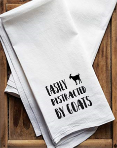 GOATS Flour Sack Towel SET A, Tea Towel, Dish Towel, Farm Kitchen Towel, Hand, Drying, Buffalo Plaid Goat, Easily Distracted by Goats